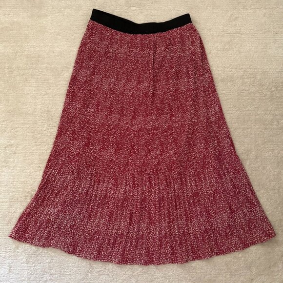 Adrianna Papell Red Pleated Midi Skirt Size Small Lightweight Lined Floral - Picture 8 of 8